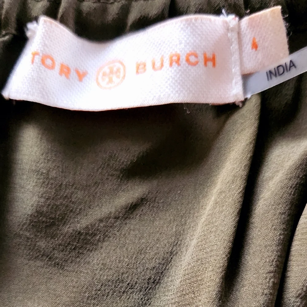 Tory‎ Burch Olive Green Embroidered Silk Blouse